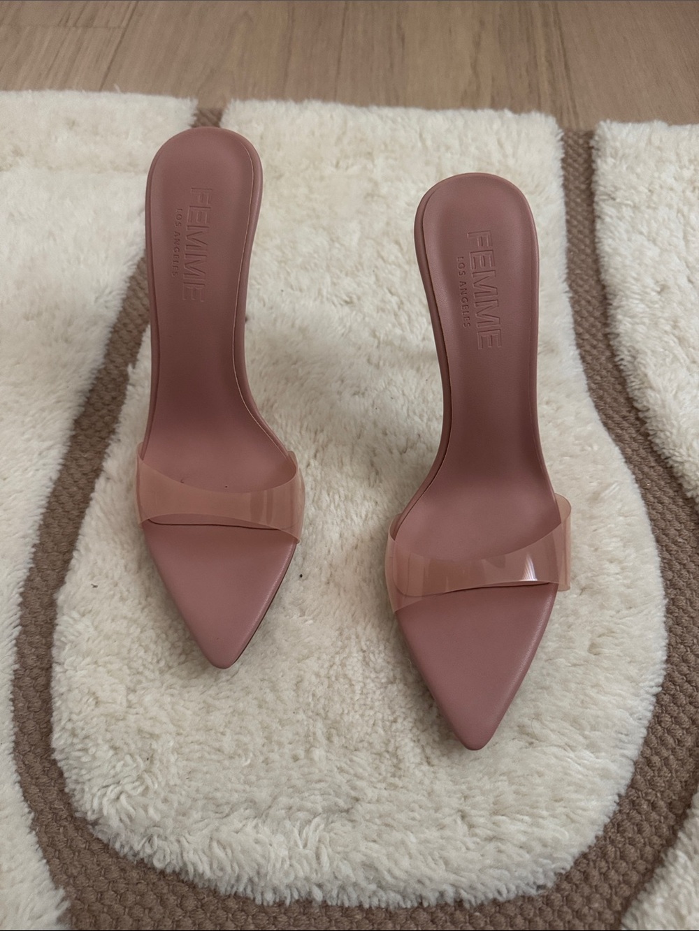 Femme LA  Pointed Pink Slide Mules with Clear Strap